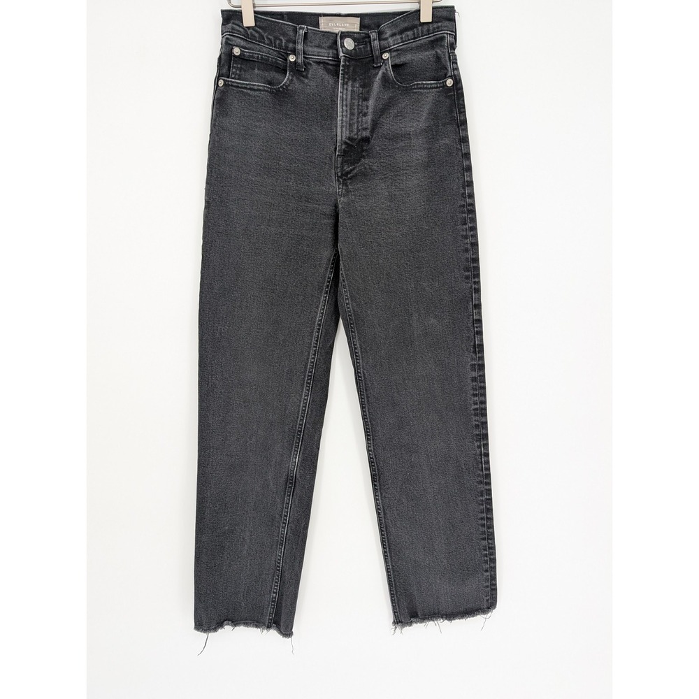 Everlane Way High Organic Cotton Black Jeans Frayed Hem 25 Long Indie Boho
